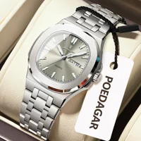 Reloj POEDAGAR cuadrado para mujer con fecha y semana, Reloj luminoso resistente al agua para mujer, relojes de cuarzo de acero inoxidable a la moda para mujer, Reloj de regalo