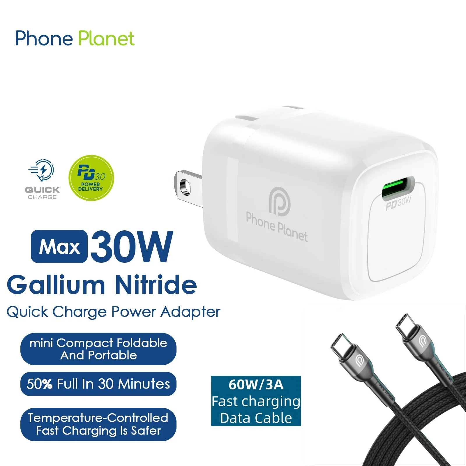 9-Protections Mini GaN2 Fast Phone/Ipad Charger Type-C US/UK/EU Charging Adapter For IPhone17/16, SamsungS26/25, Xiaomi, Huawei
