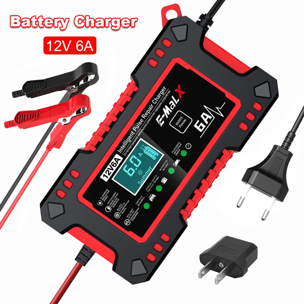 

Digital 12V 6A Motorcycle Battery Chargers Intelligent Pulse Repair Car Battery Maintance Device Storage Cell Motorboat Chargers