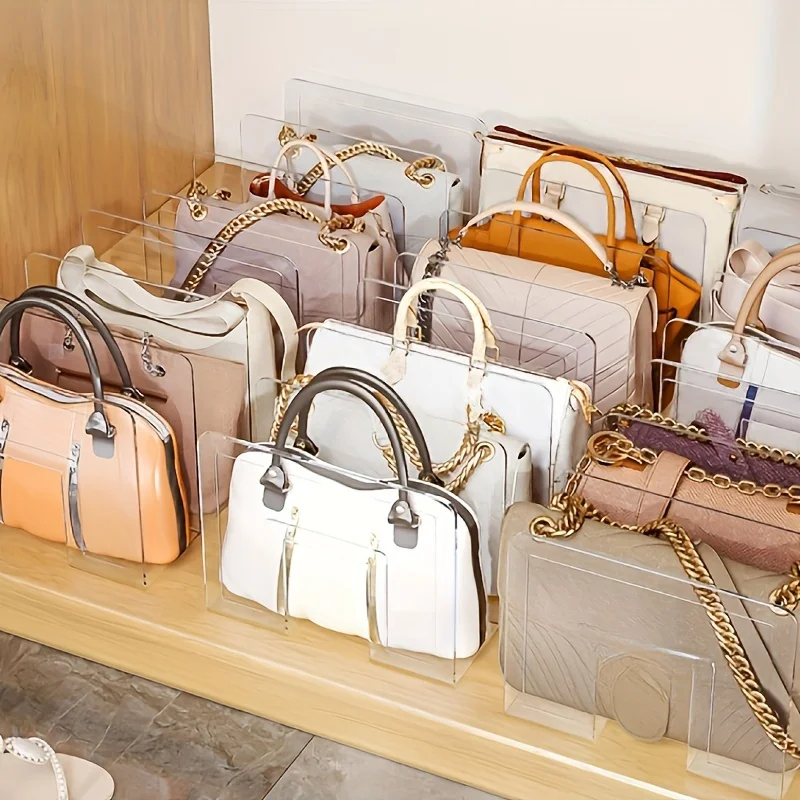 Handbag and wallet storage rack - transparent plastic bag storage partition, for closet and retail display view 2