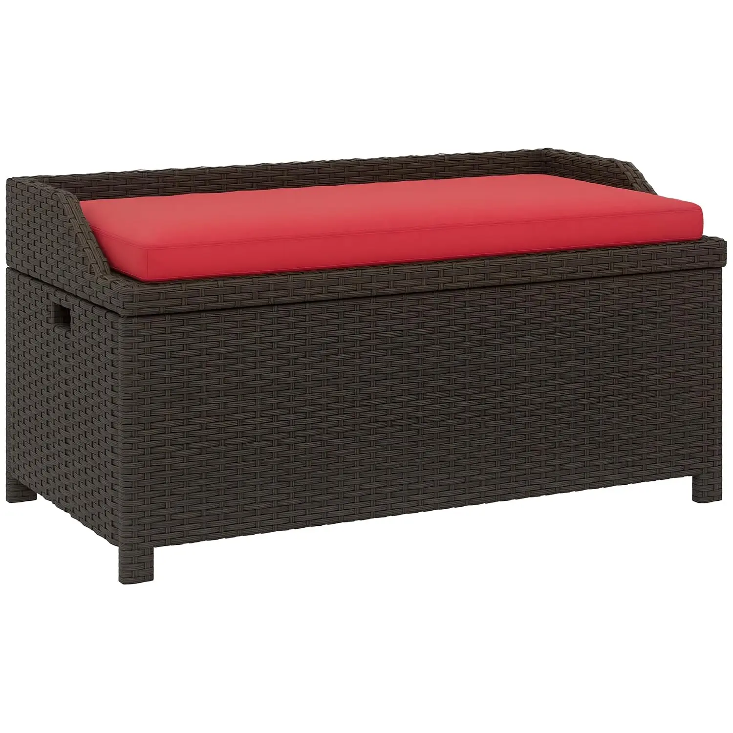 Wicker Storage Bench Deck Box 34 Gallon, PE Rattan Patio Furniture Pool Container, Waterproof Interior Bag & Cushion, Customized