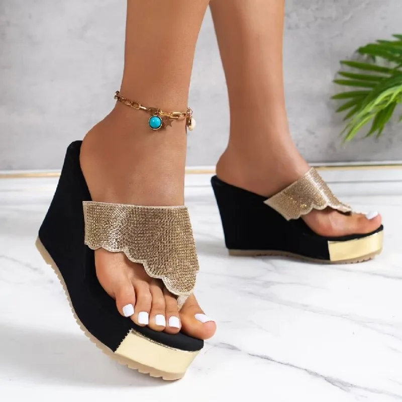 Sandalias De cuña con plataforma para Mujer, chanclas informales De tacón alto, Zapatos De verano, 2024