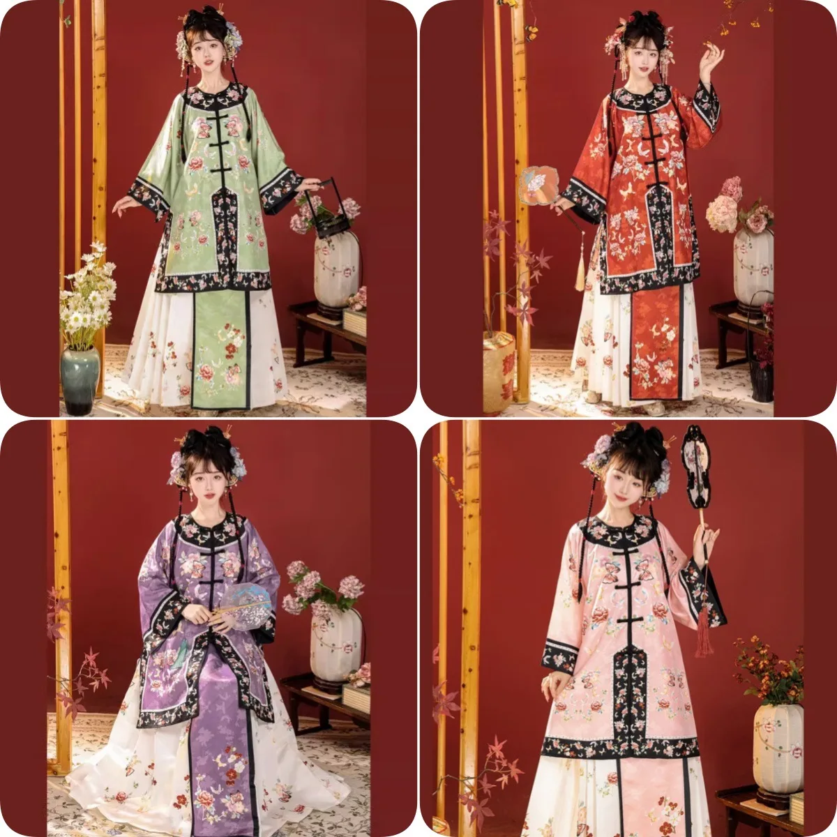 Qing and Han Female Costume Cardigan round Neck Non-Han Retro Ethnic Dynasty Court Suit