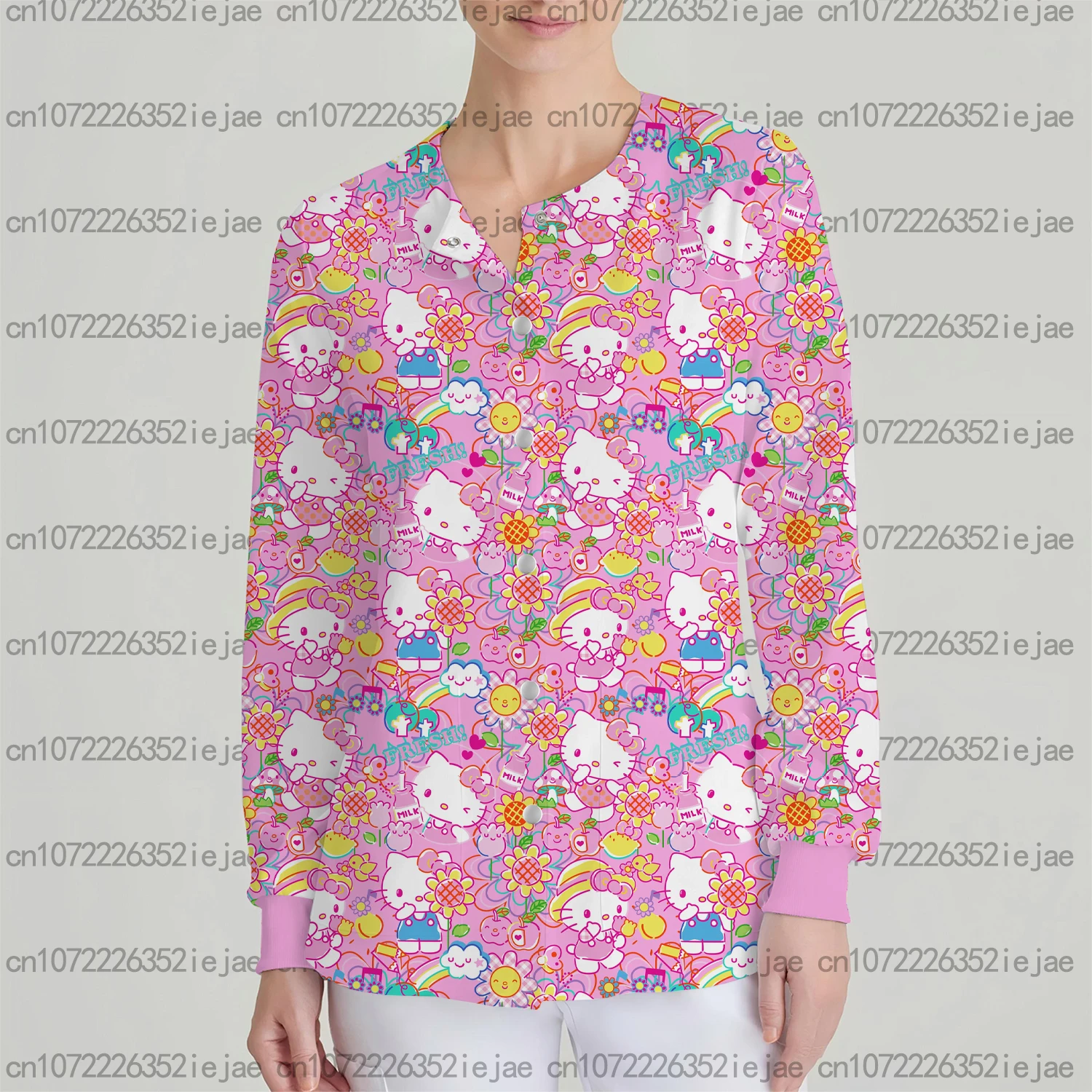 ملابس نسائية كاجوال للرضاعة من سلسلة سانريو هيلوكيتي كارتونية مطبوعة سترة بلوري سترة صوفية معطف طبي للأسنان