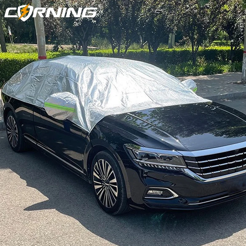 Universell Passende Sommer-Auto-Halbabdeckung Aluminiumfolie Windschutzscheiben-Sonnenschutz UV-Schutz Wärmeisolierung für Limousine SUV – Detail 3