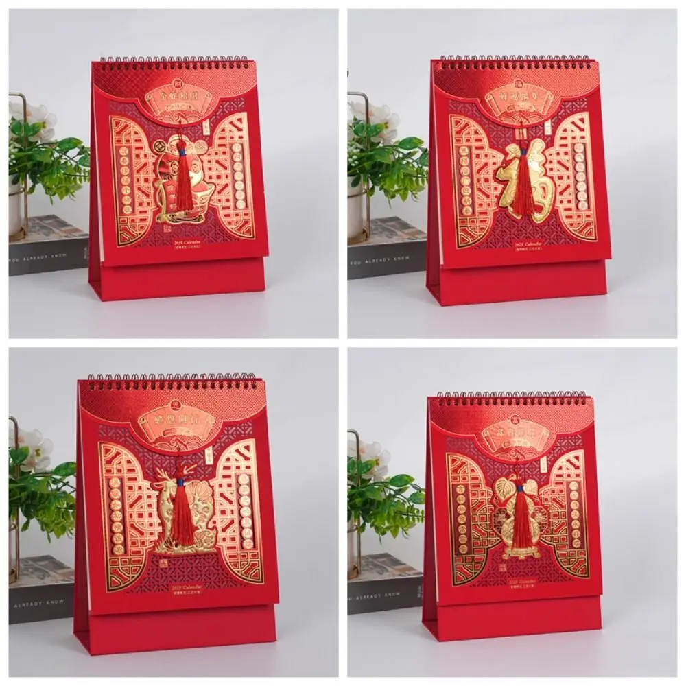 Frędzle Wąż 2025 Kalendarz Jeleń Chiński Styl Koło Kalendarz Biurkowy Codzienny Miesięczny Harmonogram Agenda Organizer Planner Decor