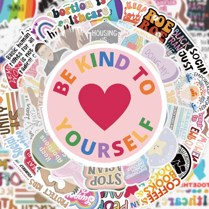 50 Pieces of Social Justice Series Stickers, Vibrant Sticker Decals, Multiple Styles Without Duplication, Suitable for Water Bottles, Laptops, Suitcases, Skateboards, Guitars, Party Decorations