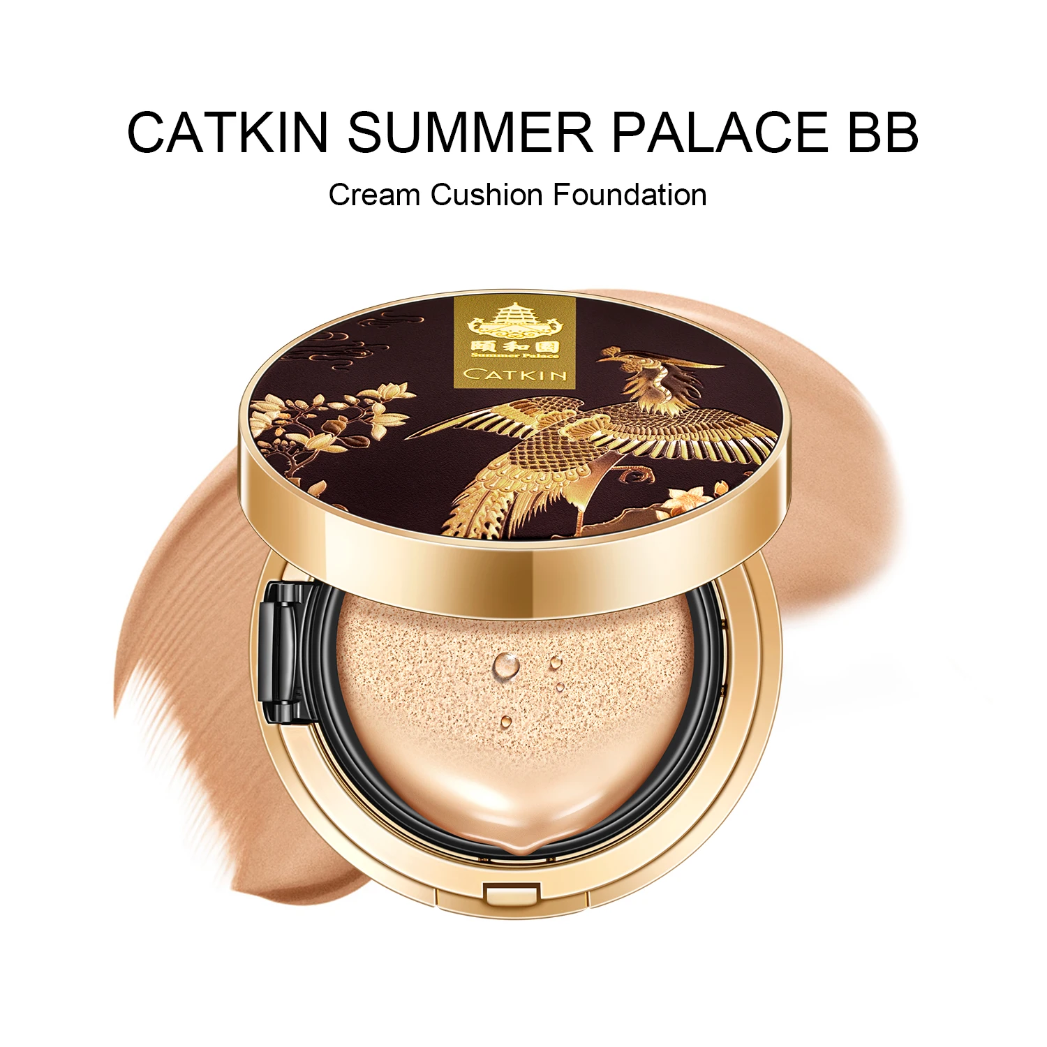 CATKIN BB Cream Air Cushion Foundation Moisture Natural Cover Concealer + Free Refill Medium/Light 0.46 Ounce