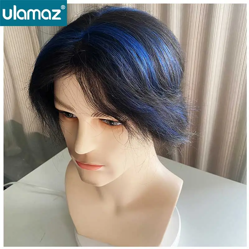 

Мужской парик-протез из натуральных волос с тонкой кожей головы, омбре, двухцветный, для мужчин, капиллярный протез волос