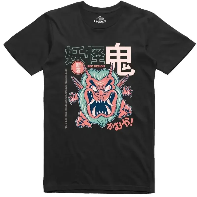 Demonio Oni Yokai Camiseta Japonés Diseño Corte Normal Camiseta de Algodón T shirt