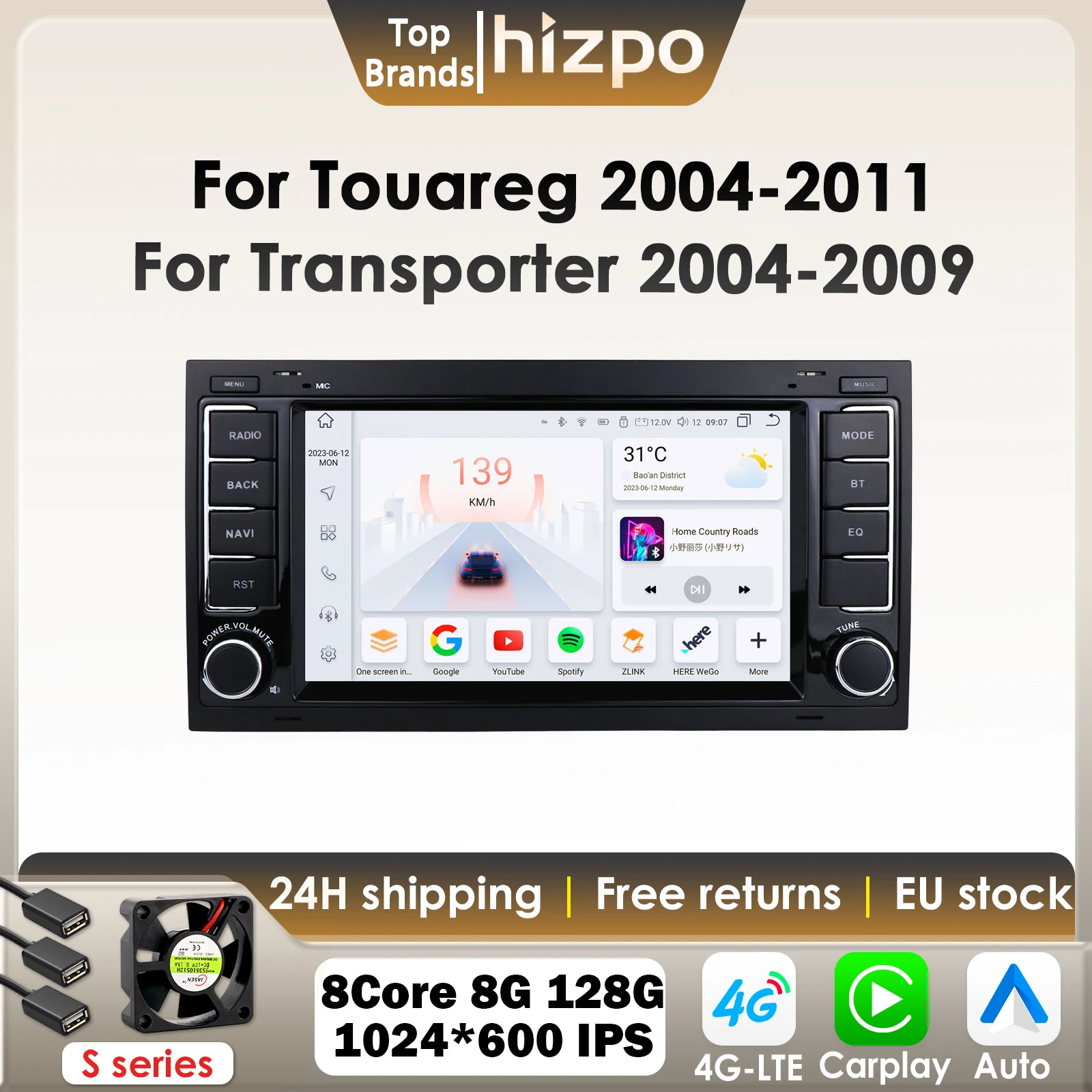 Hizpo CarPlay Android Auto Radio Für Volkswagen Touareg 2004-2011 Multivan Transporter T5 Auto Multimedia Player GPS 4G autoradio