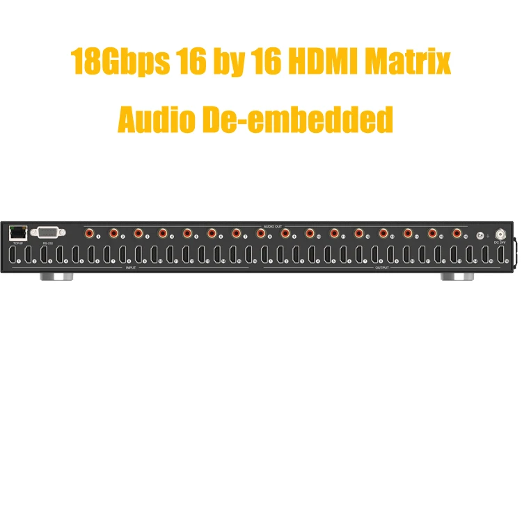 18G HDMI Matrix Switch 16x16 with 16 In 16 Out 4K2K@60Hz HDCP2.2 16 Coax Audio (RCA)