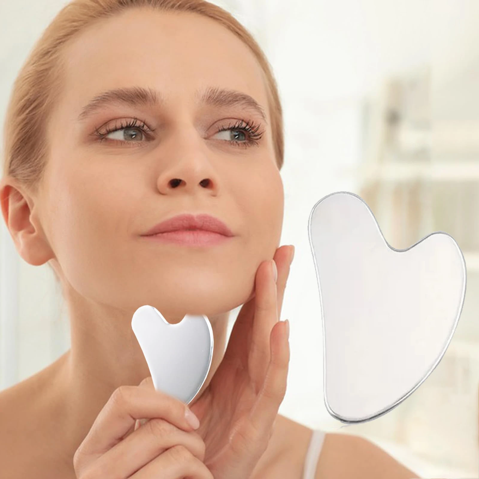 1 قطعة غوا شا أداة الوجه الفولاذ المقاوم للصدأ غواشا جهاز تدليك الطبيعية العالمي الوجه الفضة معدن غوا شا مجلس الجمال العناية بالبشرة #1