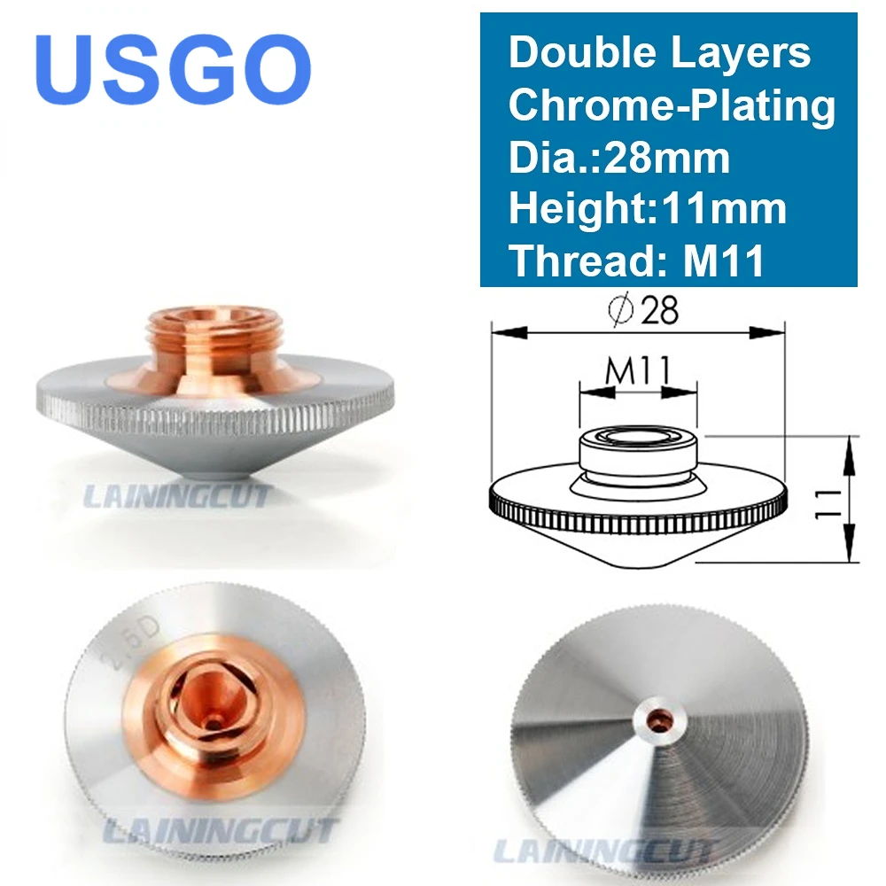 

USGO Laser Nozzle Double Layers Chrome-plating Dia.28mm H11 M11 Caliber 0.8 - 4.0 OEM PrecitecFIBER Cutting Head