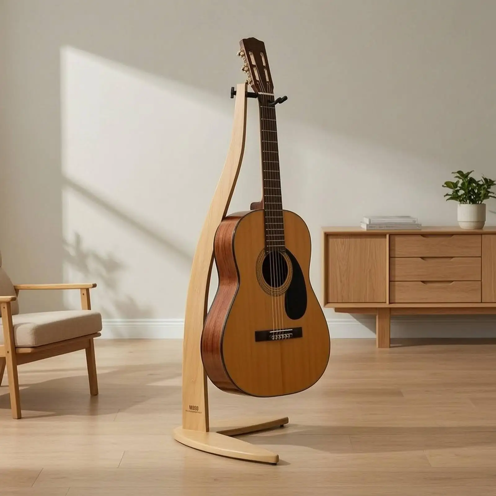 Versatile Bamboo Guitar Stand Industrial Support Base Padded Holder for Electric Guitar Patch Cables and Display