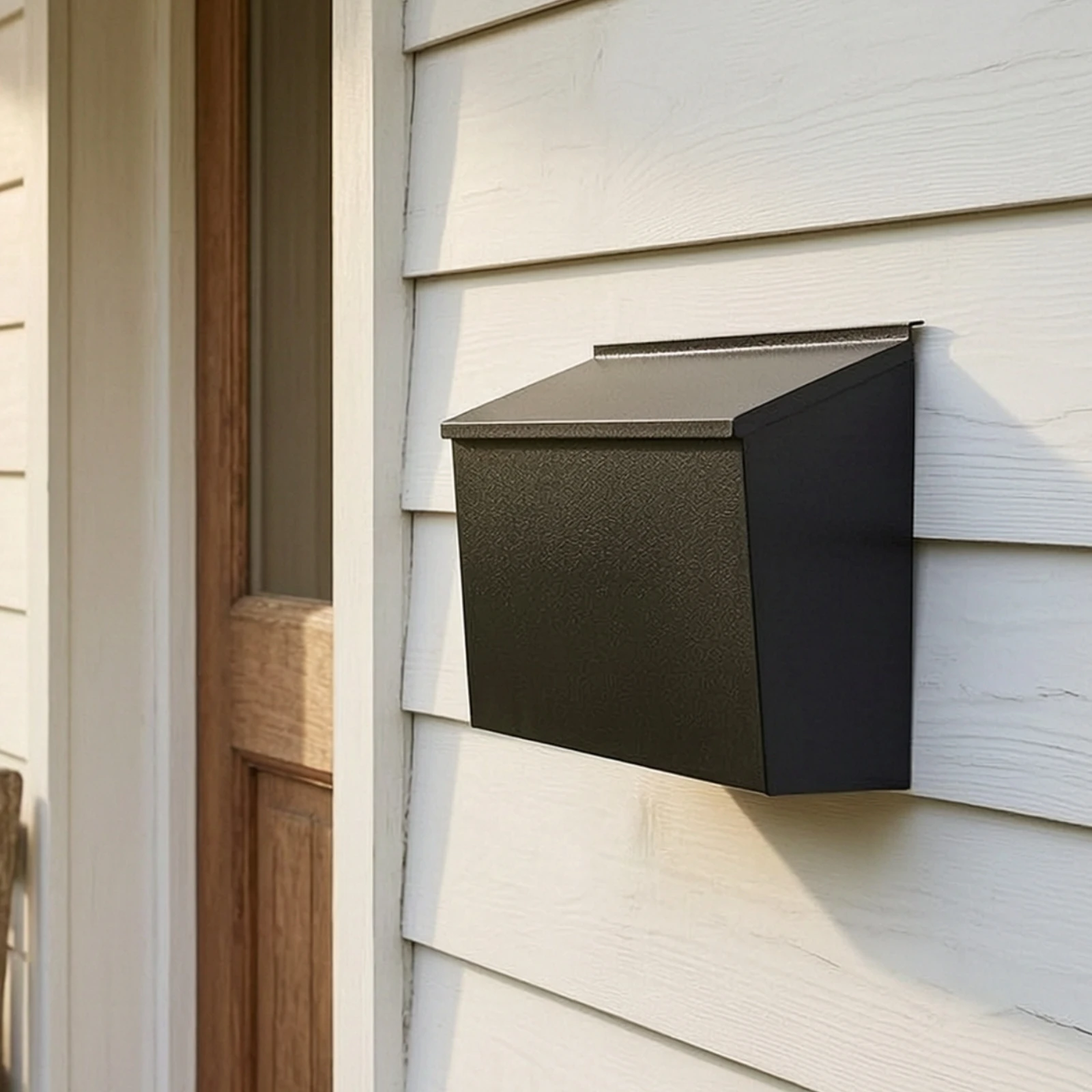 Mailbox with Slanted Lid Matte Black Metal Mailbox Mail Box Textured Hardware Rectangular for Homeowners, Gate, Fence