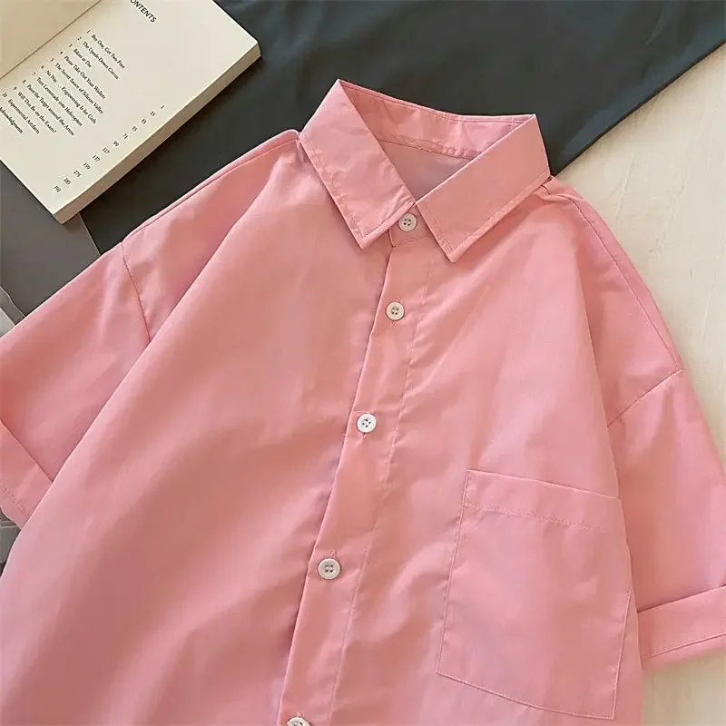 10 Colors Shirts for Women Tops All-match Summer Short Sleeve Trendy Solid Minimalist Casual Kawaii Japanese Retro Basic Chic