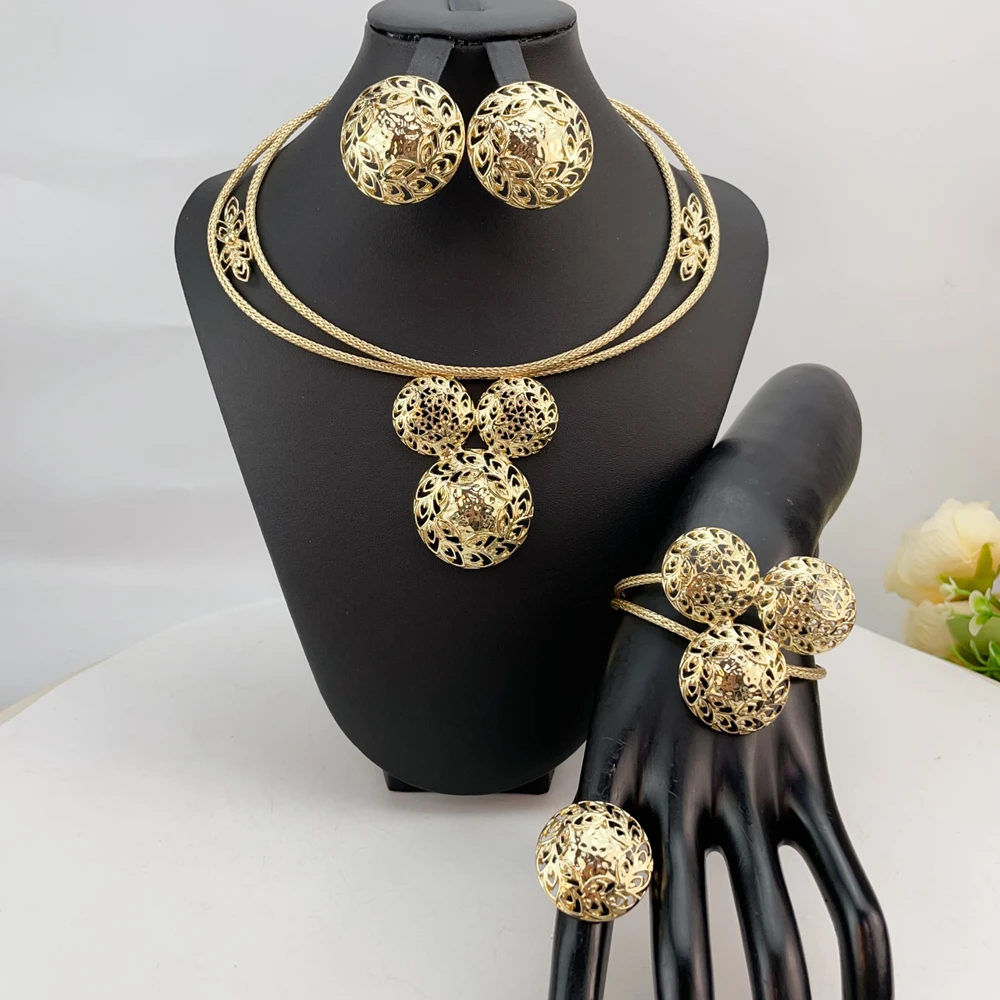 

Бразильский простой стиль, большое смелое ожерелье, роскошное качество, комплект ювелирных изделий для африканской невесты для женщин, подарки на вечеринку FHK24198