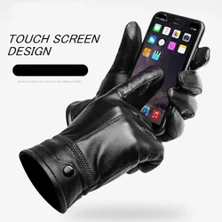 Leather Gloves Touchscreen Design Phone Touch Thicken Windproof Warm Waterproof Glove Tactical Gear Mittens Elegant Men