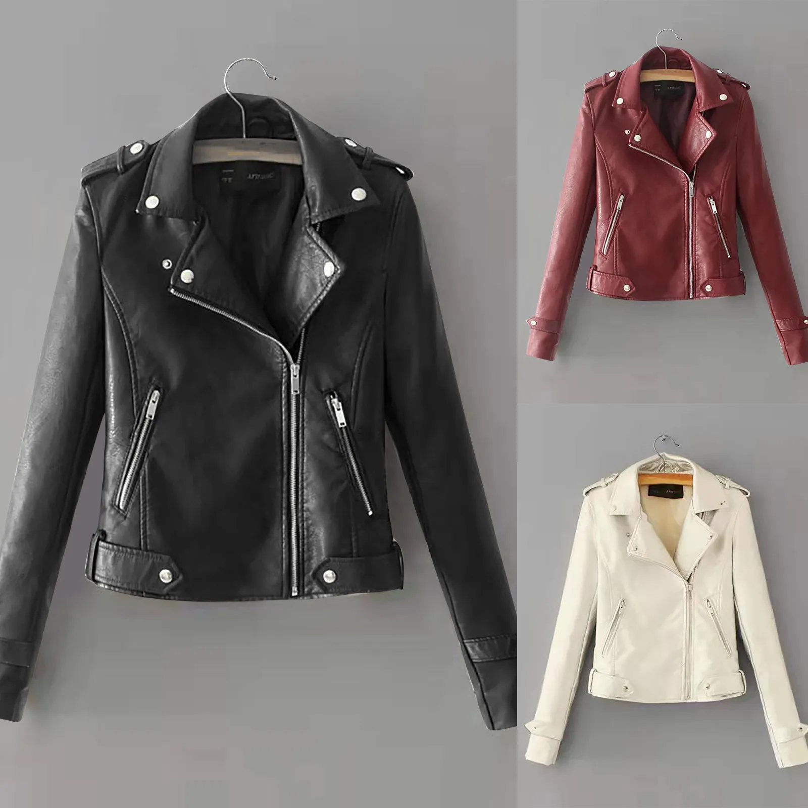 Korean Version of Slim PU Leather Jacket Women\'s 2024 Spring / Autumn Winter New Motorcycle Leather Solid Short Coat Femme