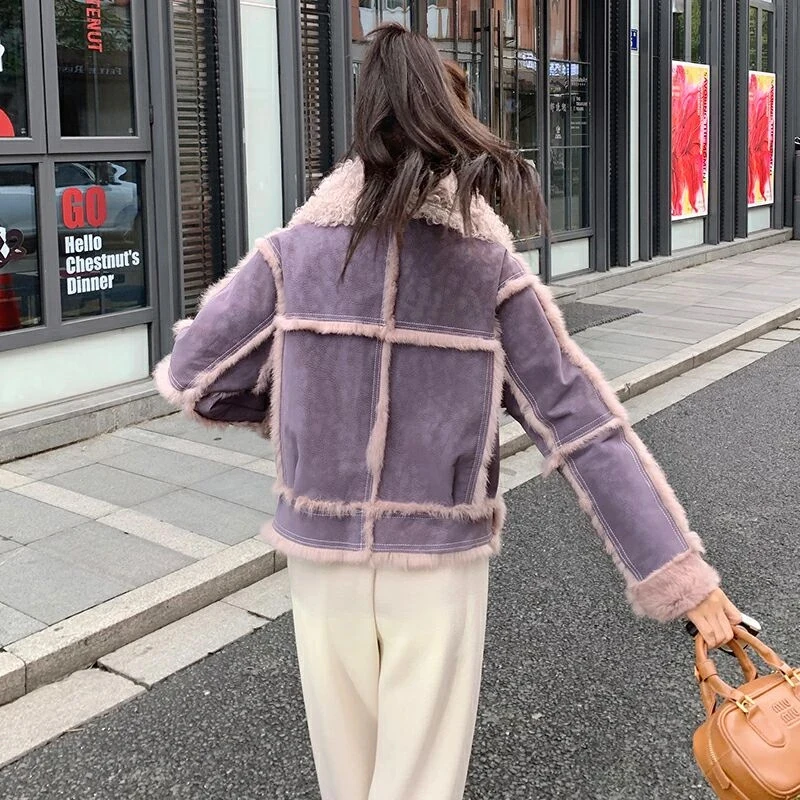 Fur Coat Women 2024Spring Autumn Fashion Sheepskin Jacket With Natural Rabbit Lining Natural Wool Collar Elegant Fallow Clothes