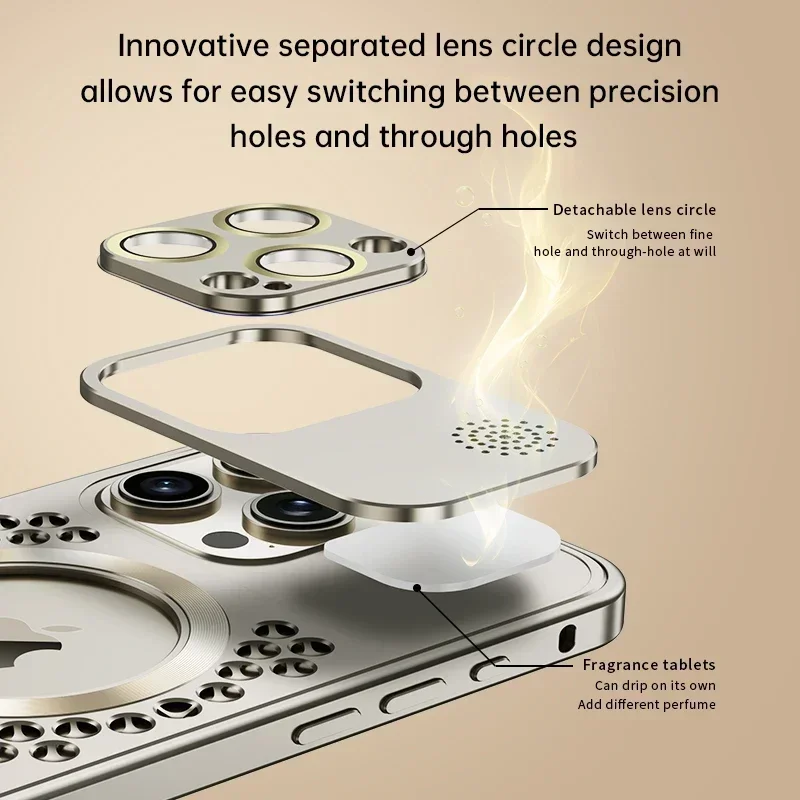 Honeycomb Heat Dissipation Phone Case For iPhone 14 15 16 Pro Max Plus Magsafe Wireless Charge Lens Film All-Metal Phone Cover