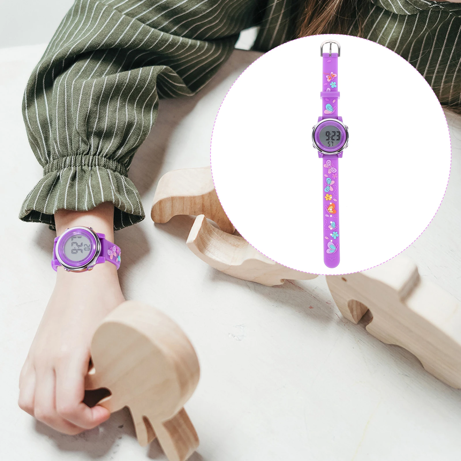 1 pc Waterproof s Watch Purple Led Durable 'S Wristwatch Butterflies Design Outdoor Portable For