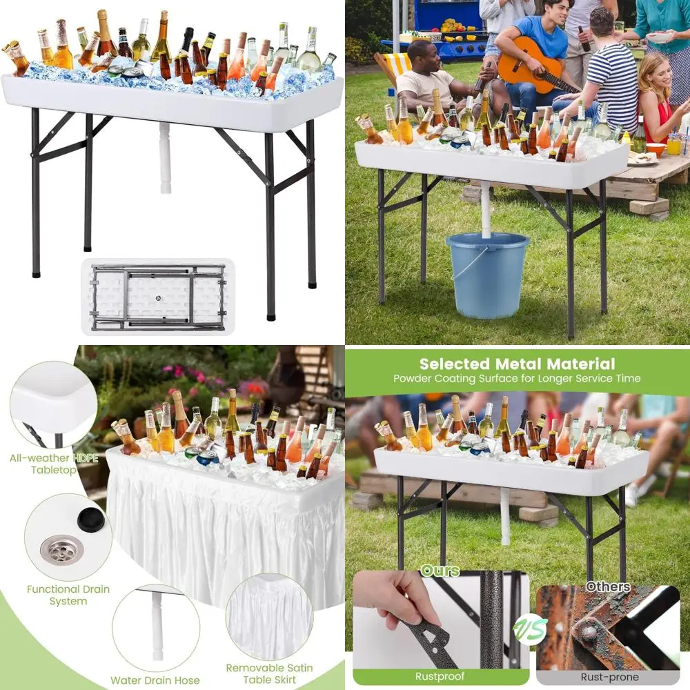 طاولة ثلج محمولة قابلة للطي بطول 4 أقدام مع تصريف وتنورة قابلة للإزالة - بدون تجميع ومشروبات باردة وطعام للحفلات الخارجية #1