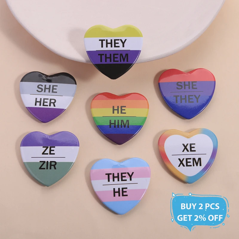 LGBT Rainbow Flag Tinplate Pin Button Gay They Them He Him She Her Pronoun Collection Brooch Badge Jewelry Gift for Friends ﻿