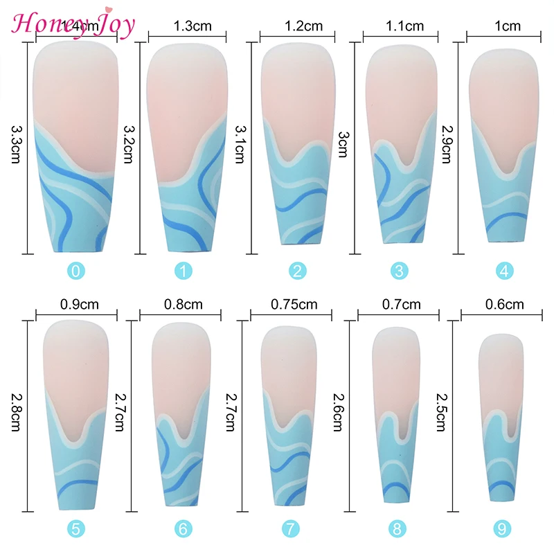 24pcs blue white Wavy lines Detachable Long Ballerina False Nails With Design Wearable Fake Nails Full Cover Nail Tips