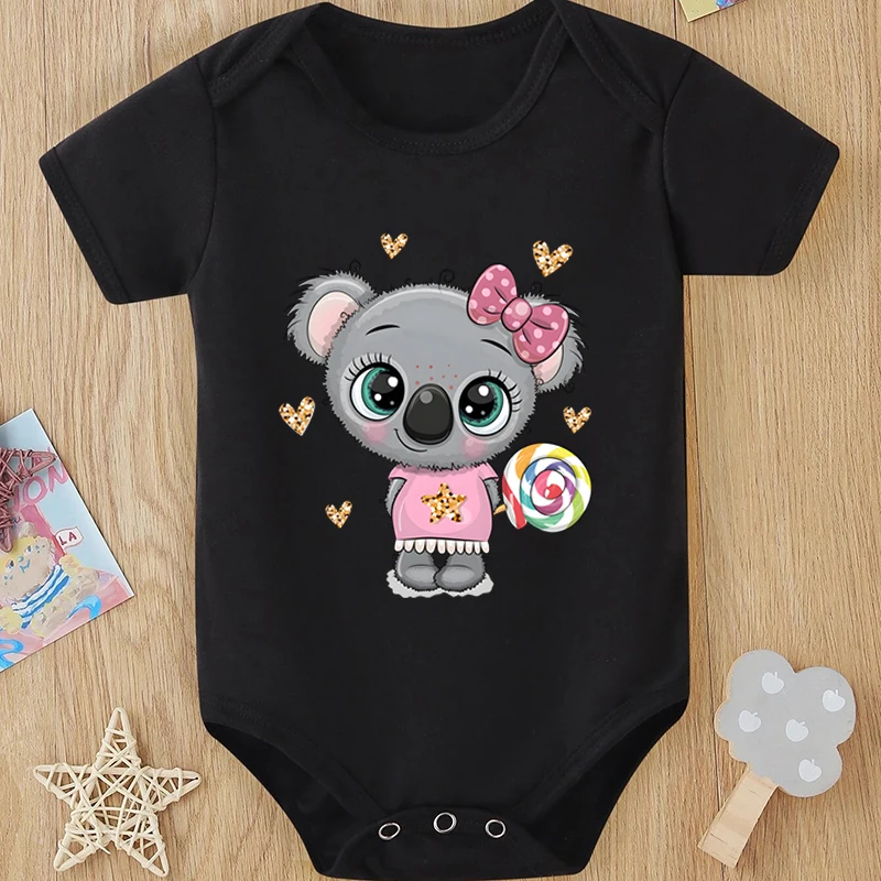 Baby Boys And Girls Bodysuit Adorable Koala Print Jumpsuit Summer Soft Short Sleeves Crew Neck Bodysuit For Newborns And Infants