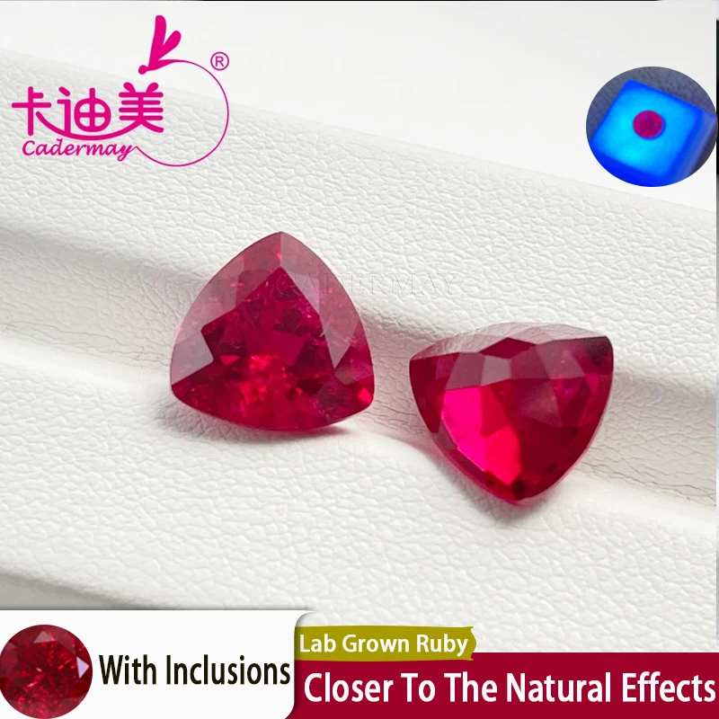 CADERMAY Lab Grown Trillion Ruby Loose Stone With Cracks And Inclusion For Rings Necklace Customized Fine Jewelry Making