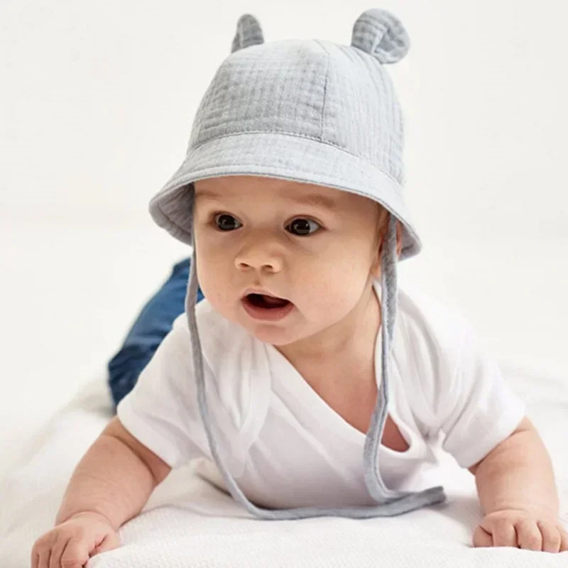 Spring Autumn Solid Color Soft Baby Bucket Hat Cotton Fisherman Hats Kids Summer Toddler Boys Girls Panama Sun Cap