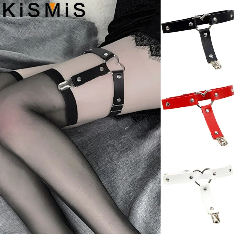 Kismis 1Pc Pu Lederen Kousenband Riem Vrouwen Elastische Hart Been Kousenband Bandjes Dij Harajuku Punk Gothic Accessoires