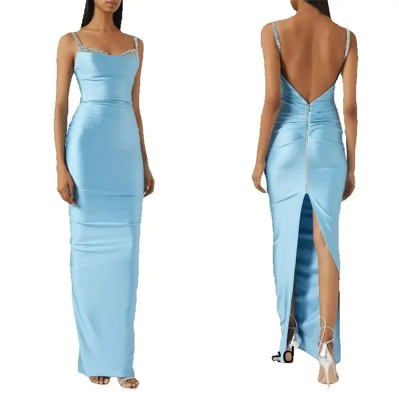 Customized Exquisite Beaded Prom Dress Sleeveless Sweetheart Beaded Neckline Rear Slit Pleated Evening Party Dress 2