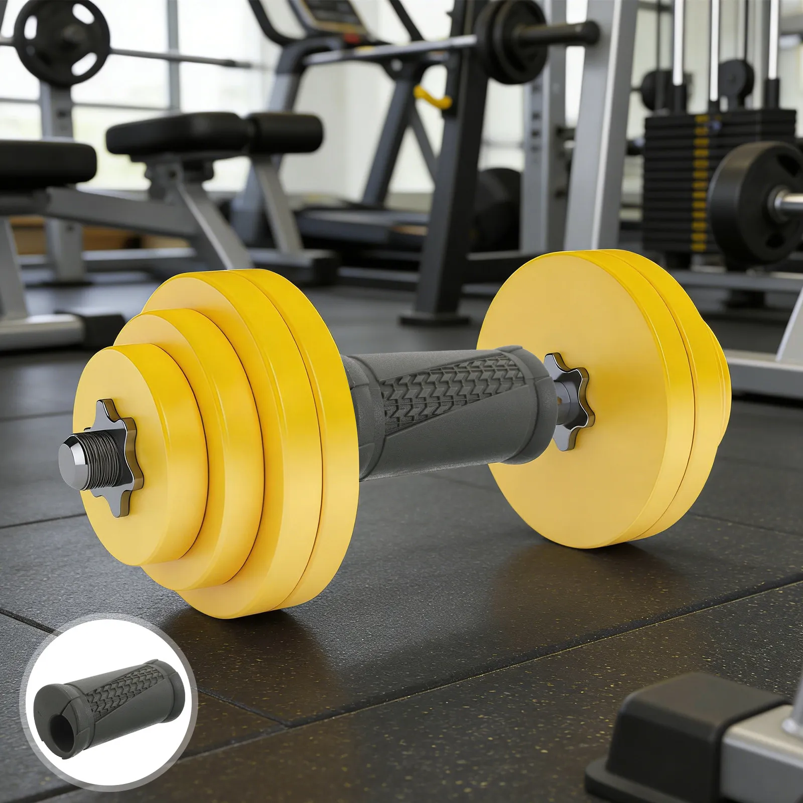 2Pcs Dumbbell Handles Grips Non Slip Barbell Handle Protectors for Fitness Strength Training Reusable Gym Equipment Covers Gray