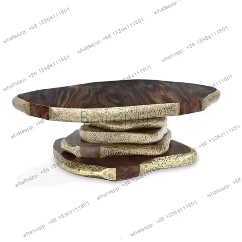 FG   Irregular Coffee Table High-end Solid Wood Light Luxury Household Living Room Rounded Corners New Art High-end Coffee Table