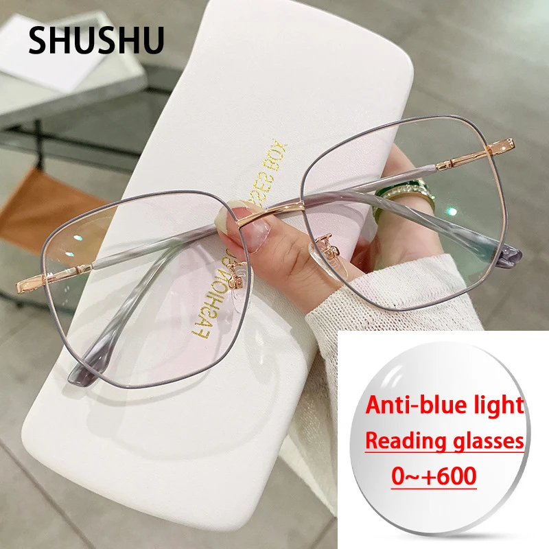 B67 2022 Vintage Polygonal Metal Reading Glasses for Women Art Computer Blue Light Proof Men's Glasses Presbyopia 0.+50.+75.+100