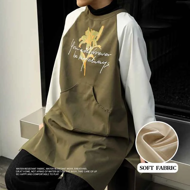 Long-sleeve Waterproof Kitchen Apron Women's Oil-proof Anti-dirty Housework Cleaning Cooking Pinafore Anti-hair Pet Work Clothes