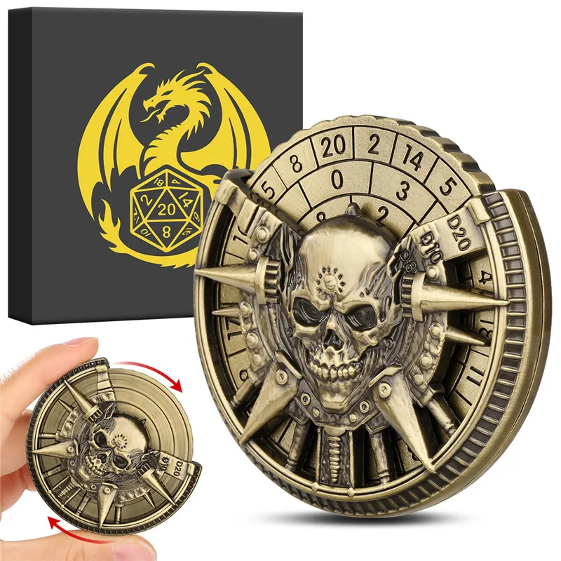 7-in-1 الجمجمة رئيس النرد عجلة D4/D6/D8/D10/D12/D20 بدوره النرد سبينر منضدية مجلس لعبة RPG ملحق مع صندوق هدية التنين