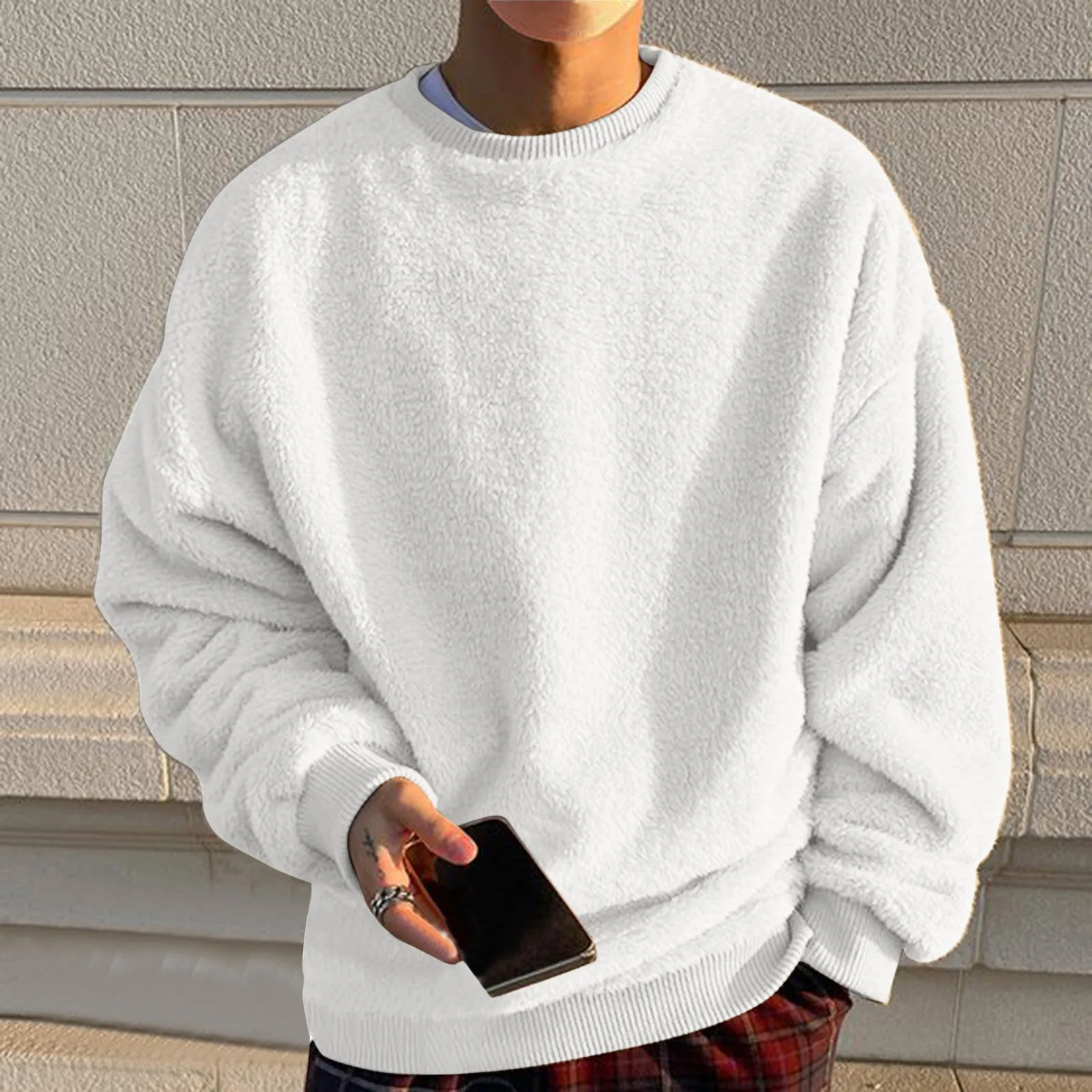

Men Fuzzy Pullover O Neck Sweatshirt Long Sleeve Sport Solid Color Long Sleeve Fashion Top Oversized Sweatshirt Dress for Men