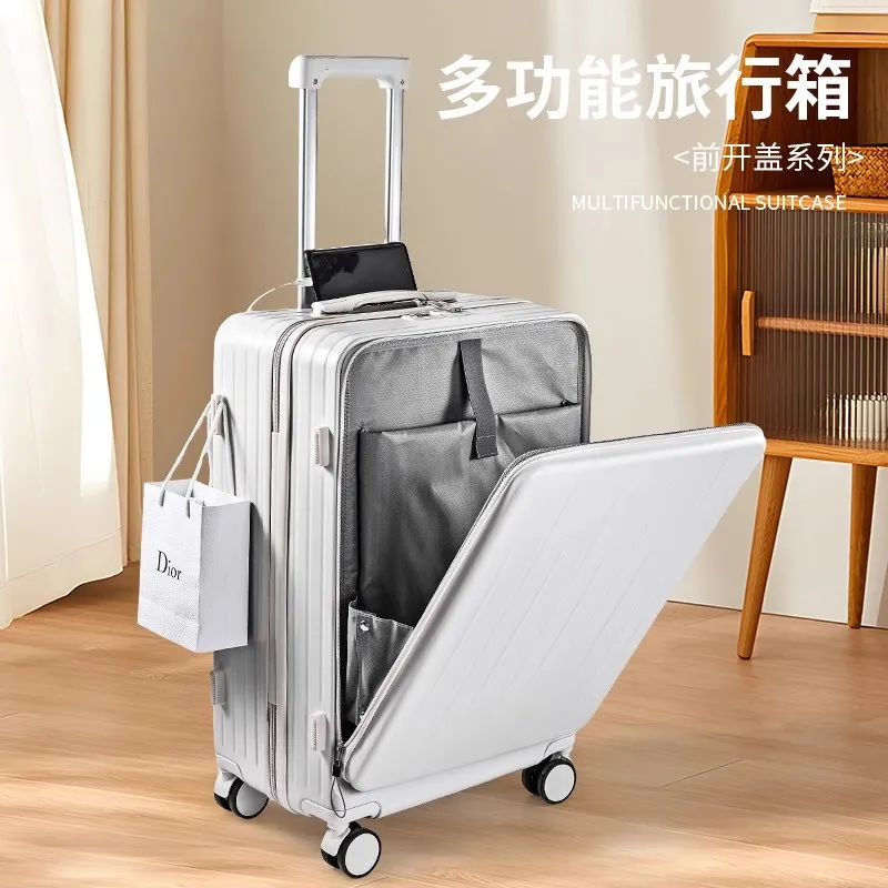 

20 Inch Front Opening Multi-functional Luggage for Women, Sturdy & Durable Trolley Suitcase with Silent Spinner Wheels