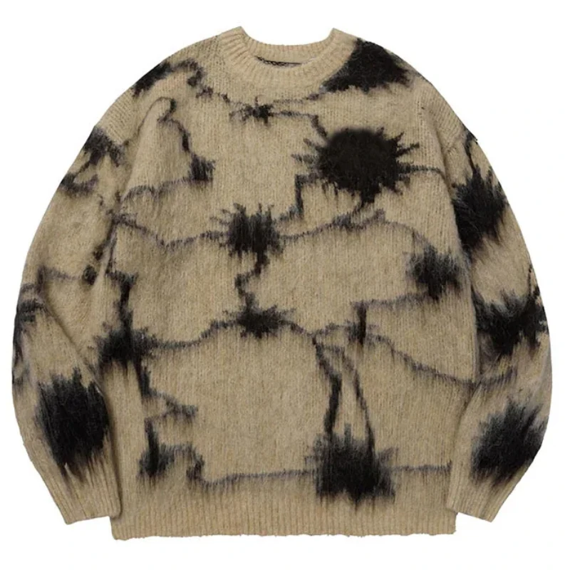 

Y2K модный тренд вязаный свитер с длинными рукавами американский винтажный осенне-зимний свободный удобный повседневный пушистый пуловер с цветными блоками