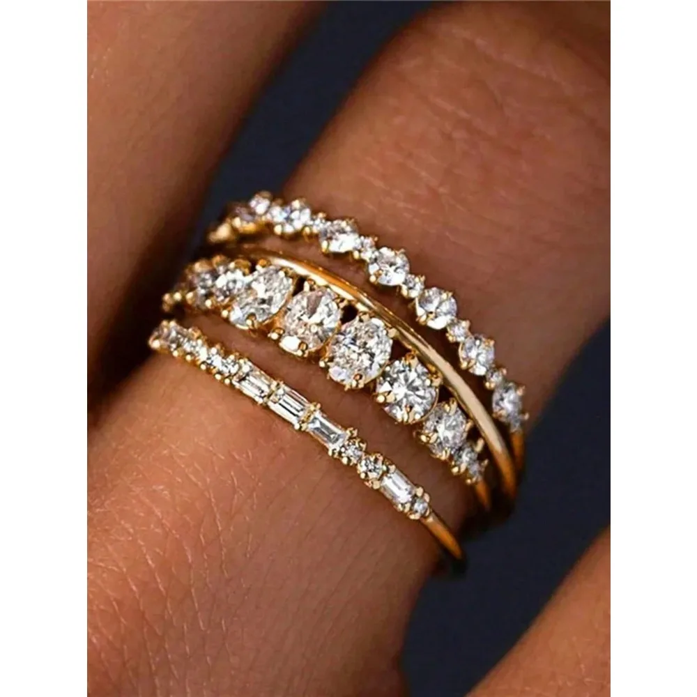 

4pcs/Set Minimalist Style Cubic Zirconia Rings For Women Inlaid Luxury Engagement Anniversary Jewelry Ring Set For Women