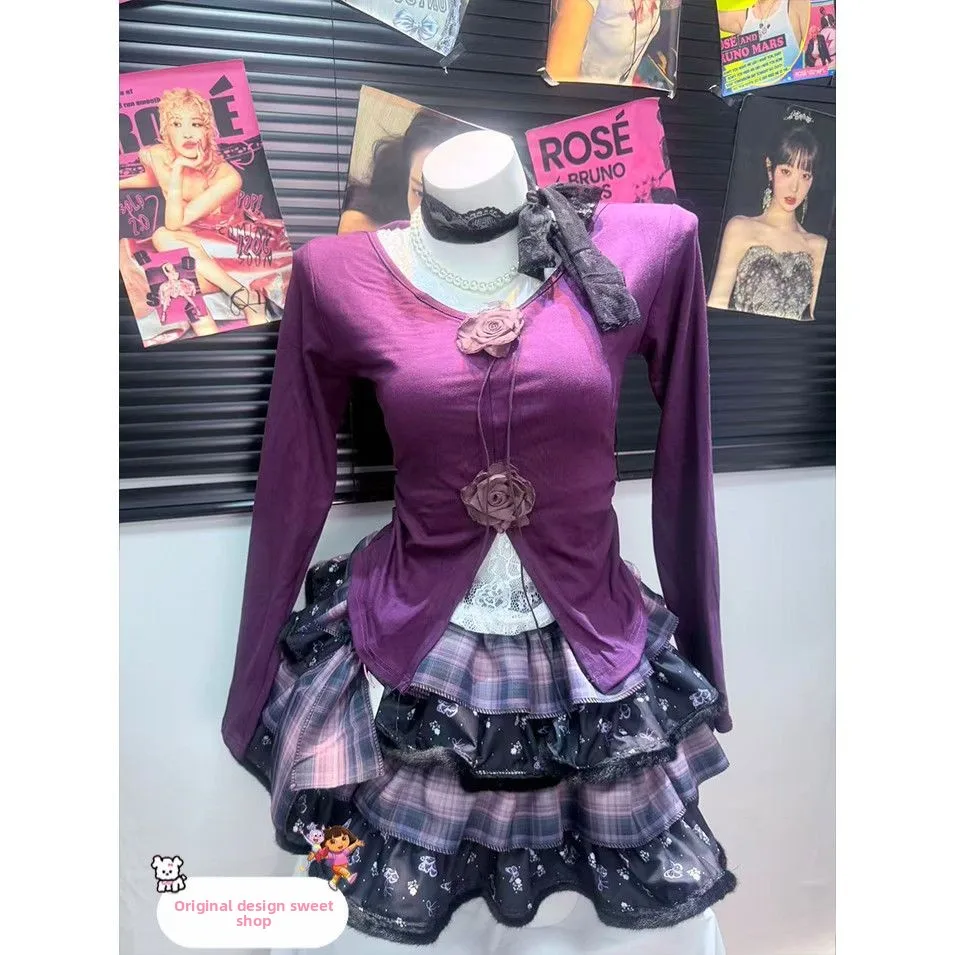 

Оригинальная розовая юбка ручной работы Pure Desire с кружевом и v-образным вырезом Long Sve Y2K, пышная юбка-тортик, пышная женская юбка для осеннего сезона Dr