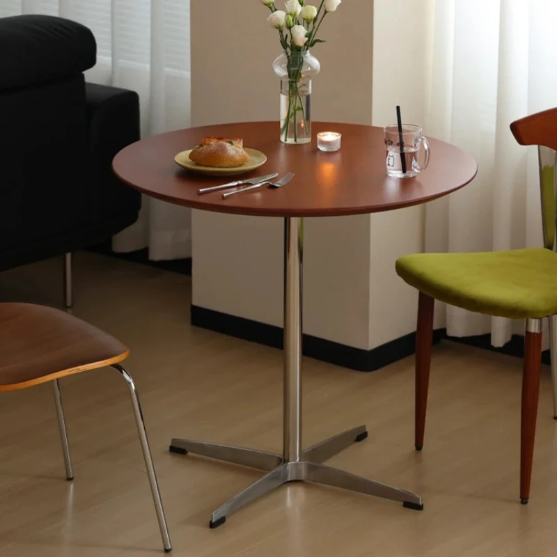 Vintage Style Solid Wood Bar Table Stainless Steel Coffee Table for Commercial Milk Tea Shops Modern Office Negotiation Desk