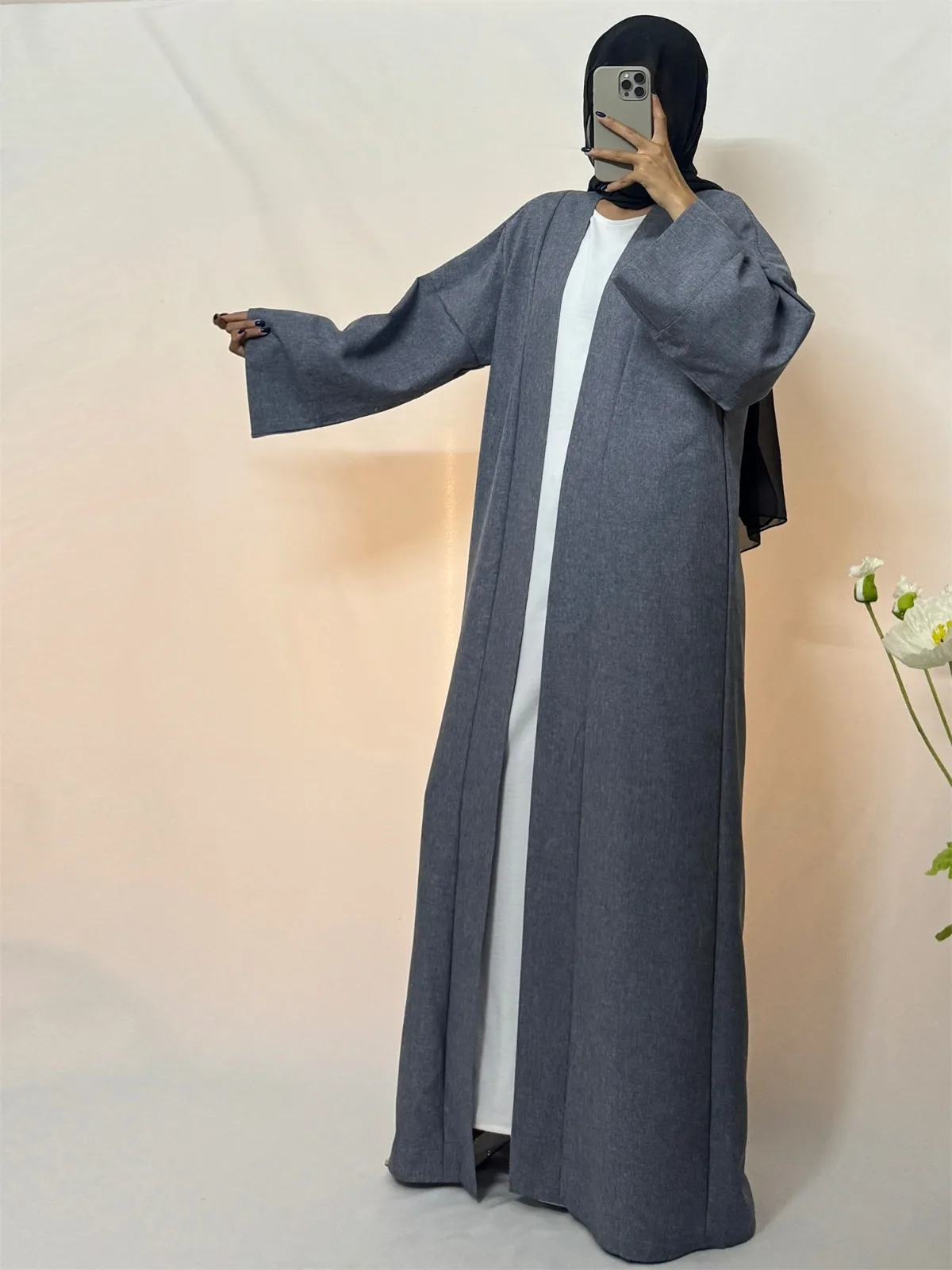 Open Front Abaya Muslim Kaftans Islamic Clothing Solid Long Sleeve Loose Maxi Dress Women Jilbabs Abayas Dubai Robe Caftan