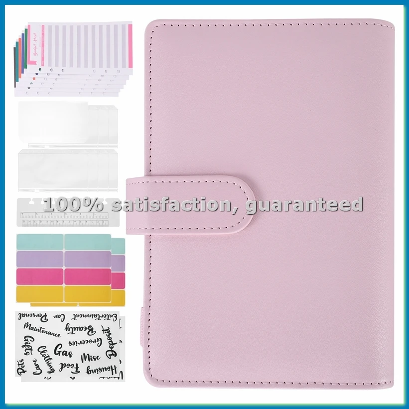 A6 Budget Binder with Zipper Envelopes, Budget Planner Book Money Saving Organizer, Cash Envelopes for Budgeting Pink-A12I