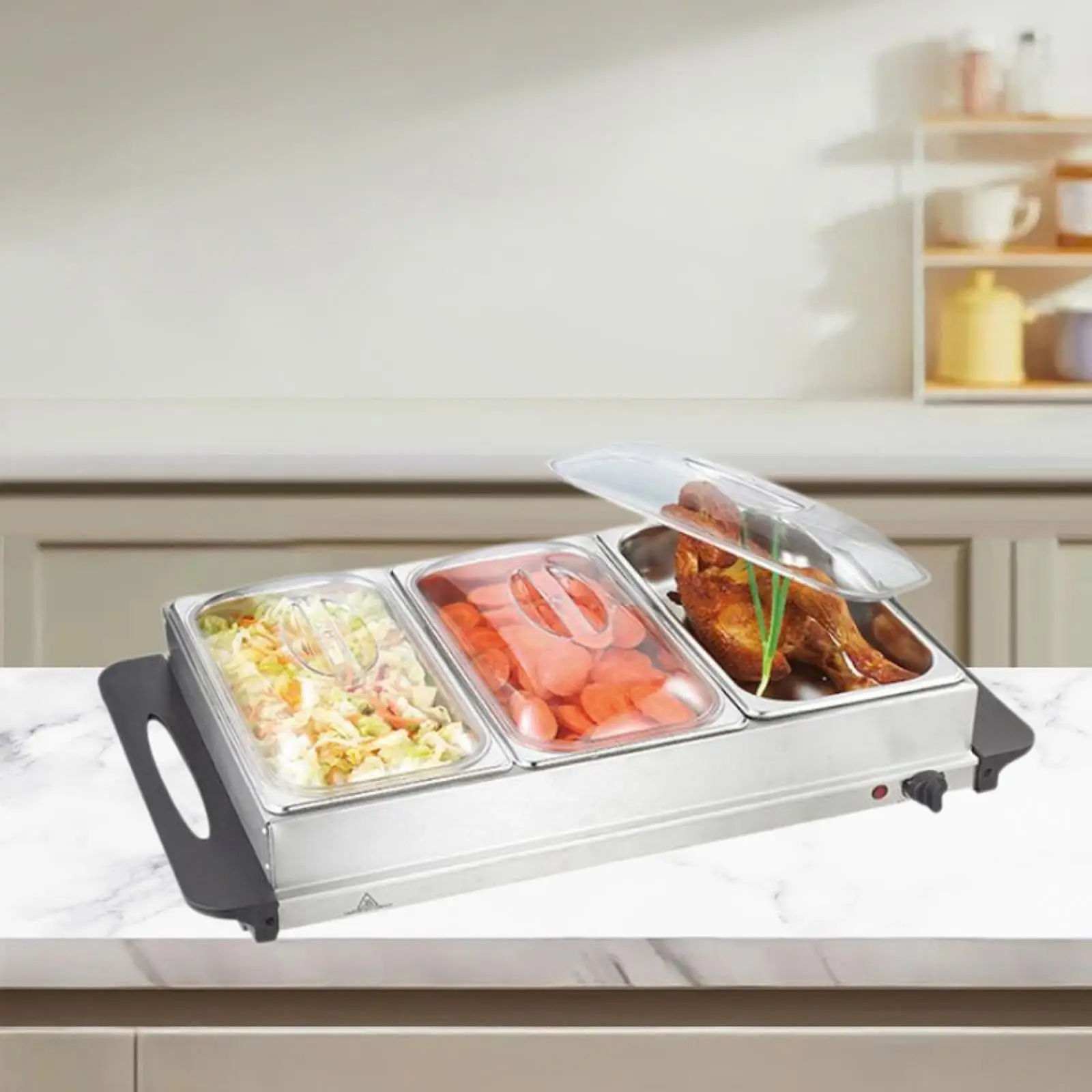 Electric Buffet Server Tray Adjustable Temperature Stainless Steel Insulated Tray for Weddings Dinners Parties Kitchen Holidays
