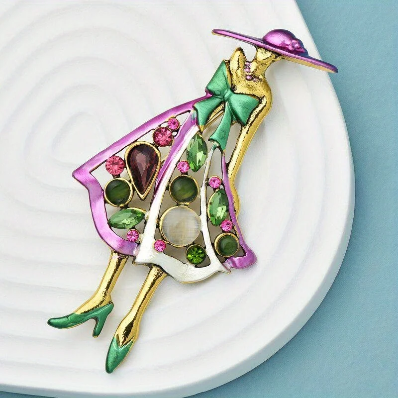 1pc Fashion Womens Unisex Crystal Dress Enamel Enamel Hat Beautiful Girl Brooch Party Office Brooch Gifts